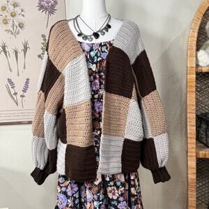 Handmade Crochet Squares Cardigan Sweater Cottage Prairie Boho Fairy Grunge S M